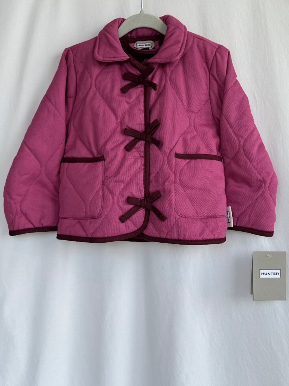 NWT Hunter Girls 3T Pink Quilted Sherpa Barn Jacket Bow Closures